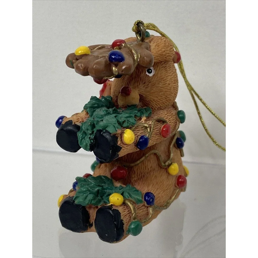 Reindeer Christmas Ornaments Lot Of 4 Silly Pose Animal Red Nosed Resin Decor - Picture 8 of 9
